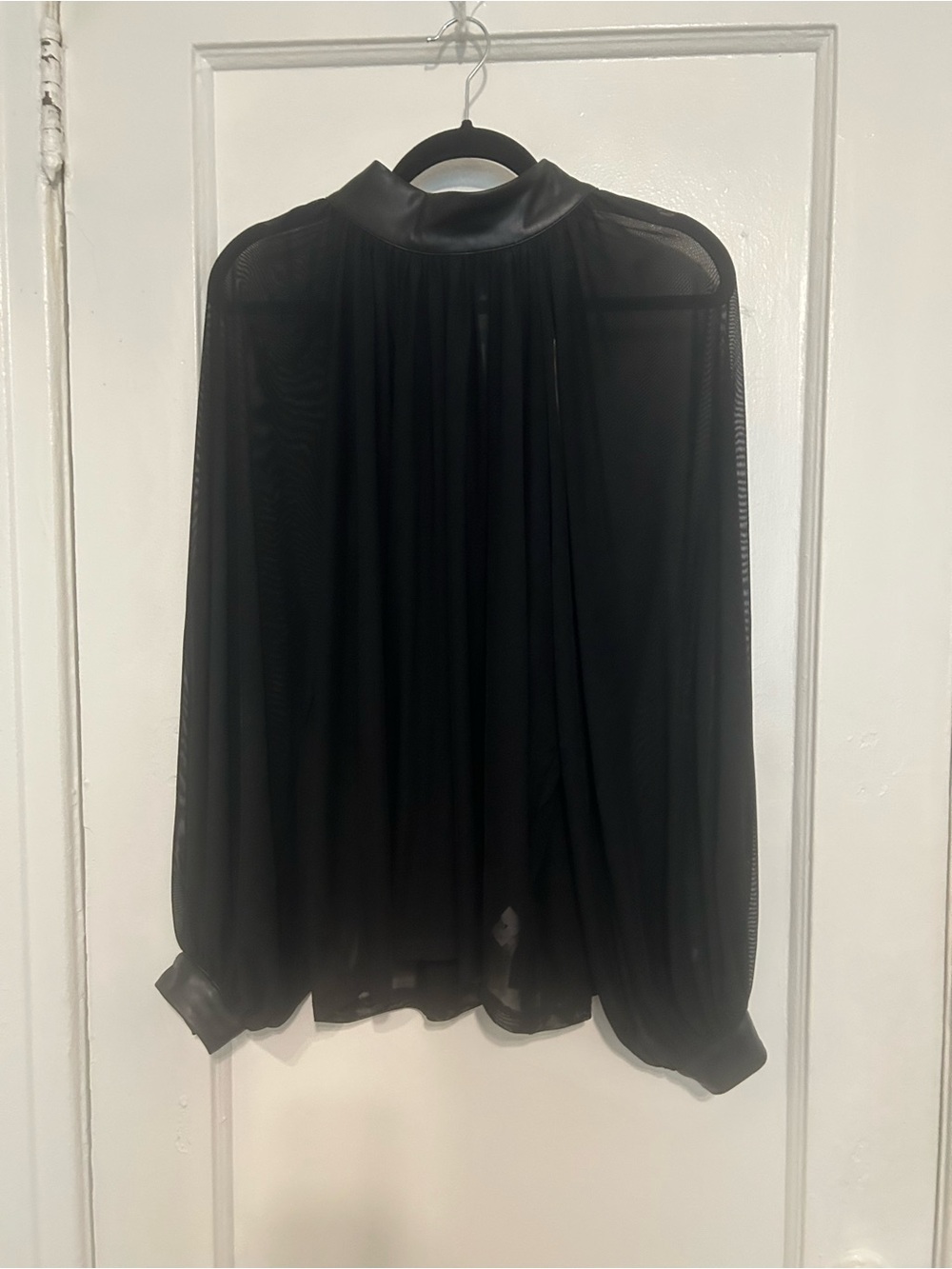 Eloquii Black Sheer Long-Sleeve Dress Shirt with Mock Collar